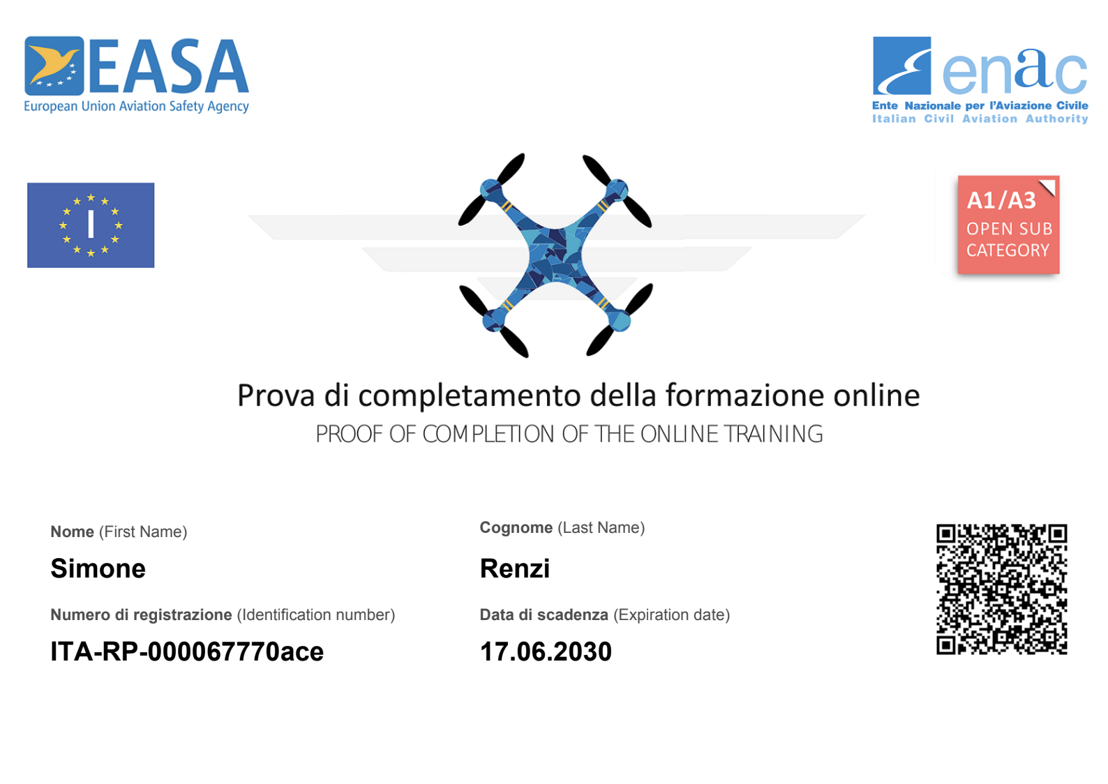 Attestato di pilota APR