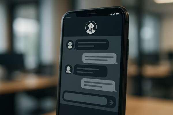 Interfaccia di un chatbot aziendale su smartphone per l'automazione dei processi