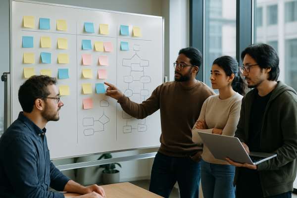 Team di sviluppatori che collaborano su un progetto full stack
