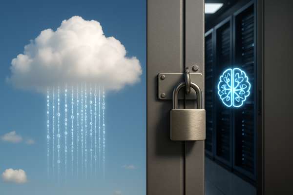 Confronto tra architettura AI in cloud e infrastruttura AI locale per la privacy.